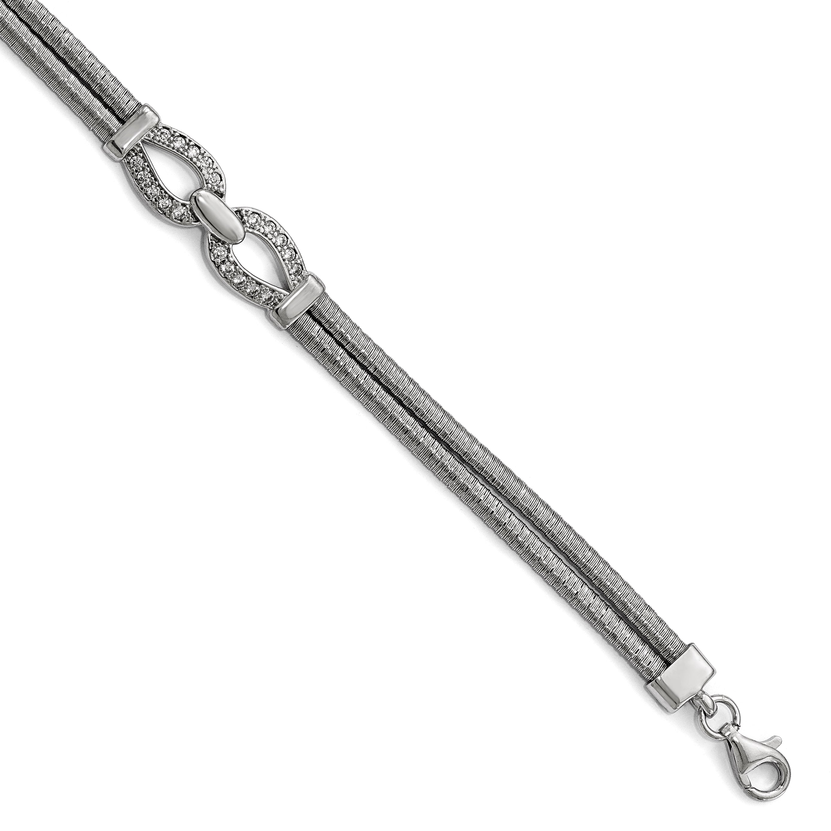 Sterling Silver Rhodium-plated CZ with 1.5in ext. Bracelet Main image