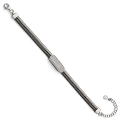 Sterling Silver Ruthenium-plated CZ with 1.5in ext. Bracelet - 7