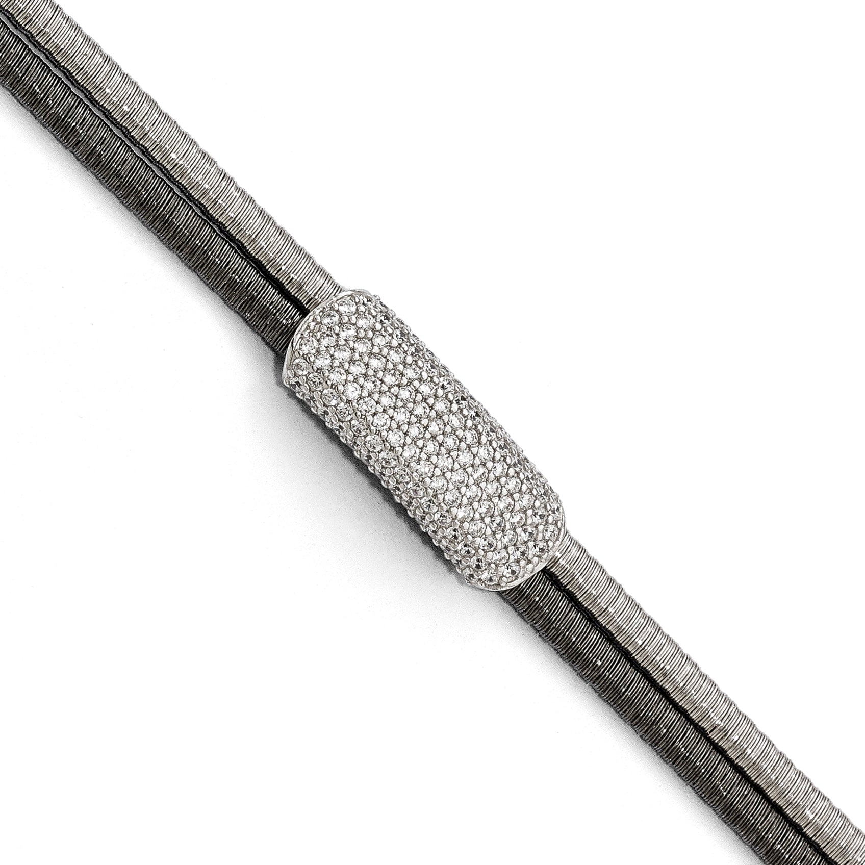 Sterling Silver Ruthenium-plated CZ with 1.5in ext. Bracelet Main image