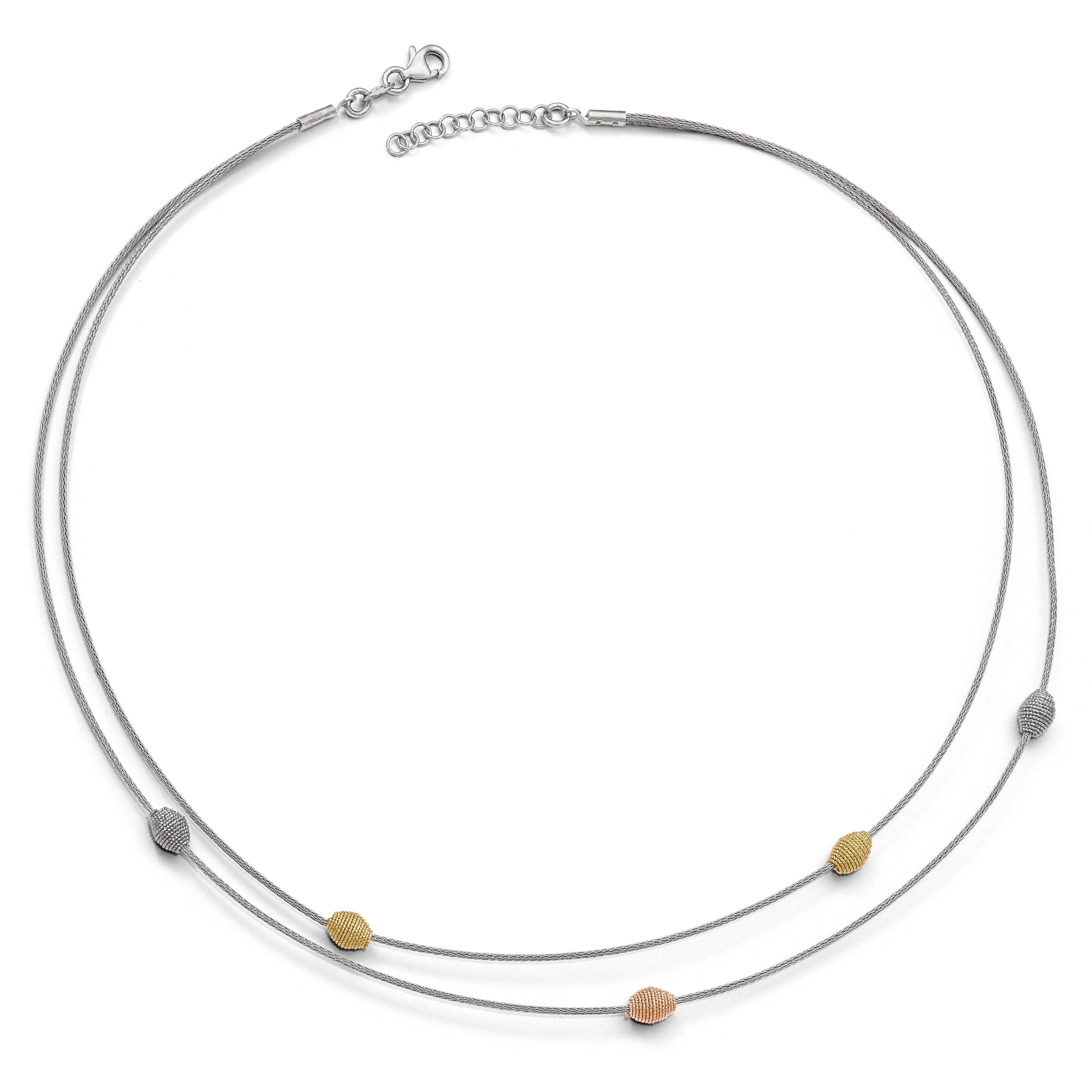Sterling Silver Two-Tone Mesh Necklace with Bead Accents