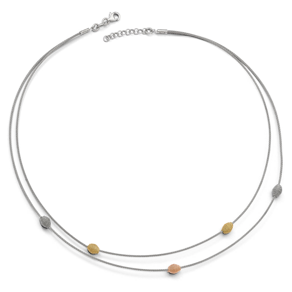 Sterling Silver Two-Tone Mesh Necklace with Bead Accents