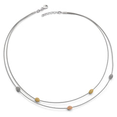 Sterling Silver Two-Tone Mesh Necklace with Bead Accents