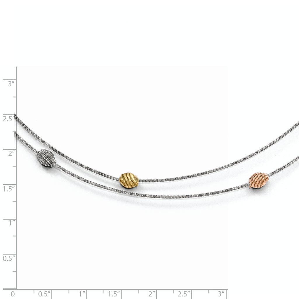 Sterling Silver Two-Tone Mesh Necklace with Bead Accents