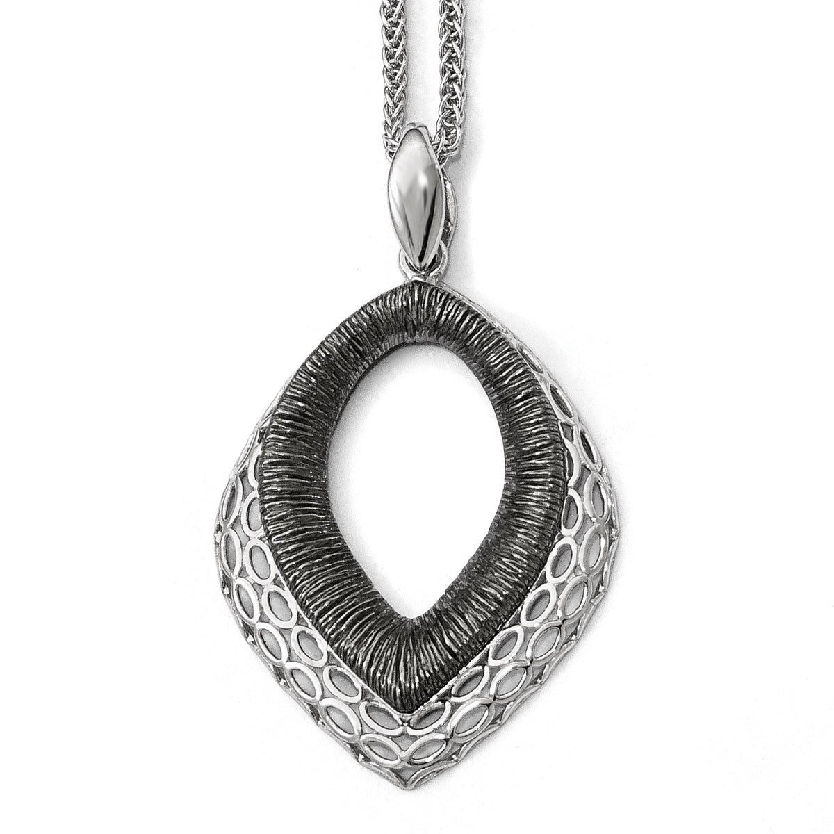 Sterling Silver Polished/Textured Ruthenium-plated Pendant