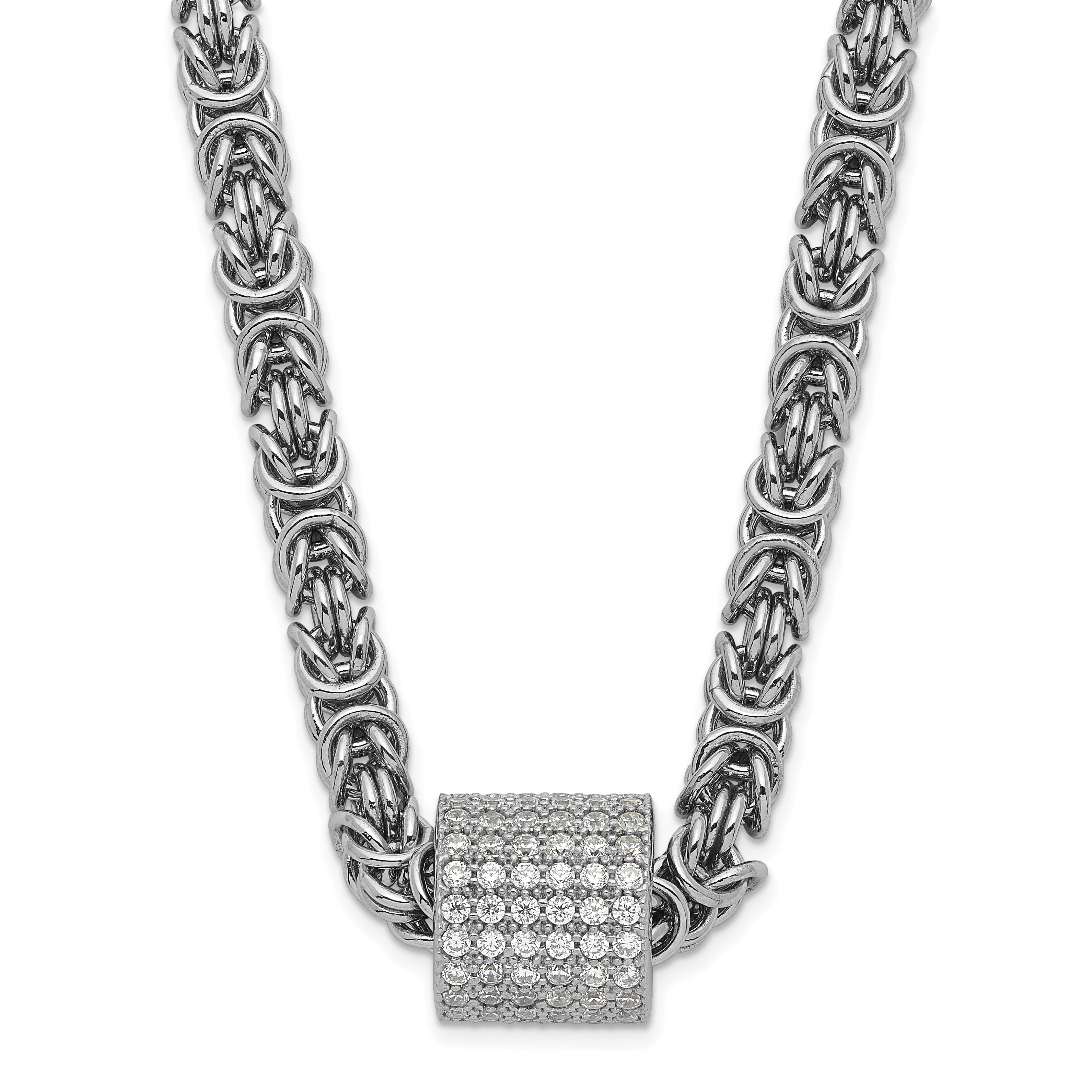 Sterling Silver Polished CZ Bead Chain Necklace Main image