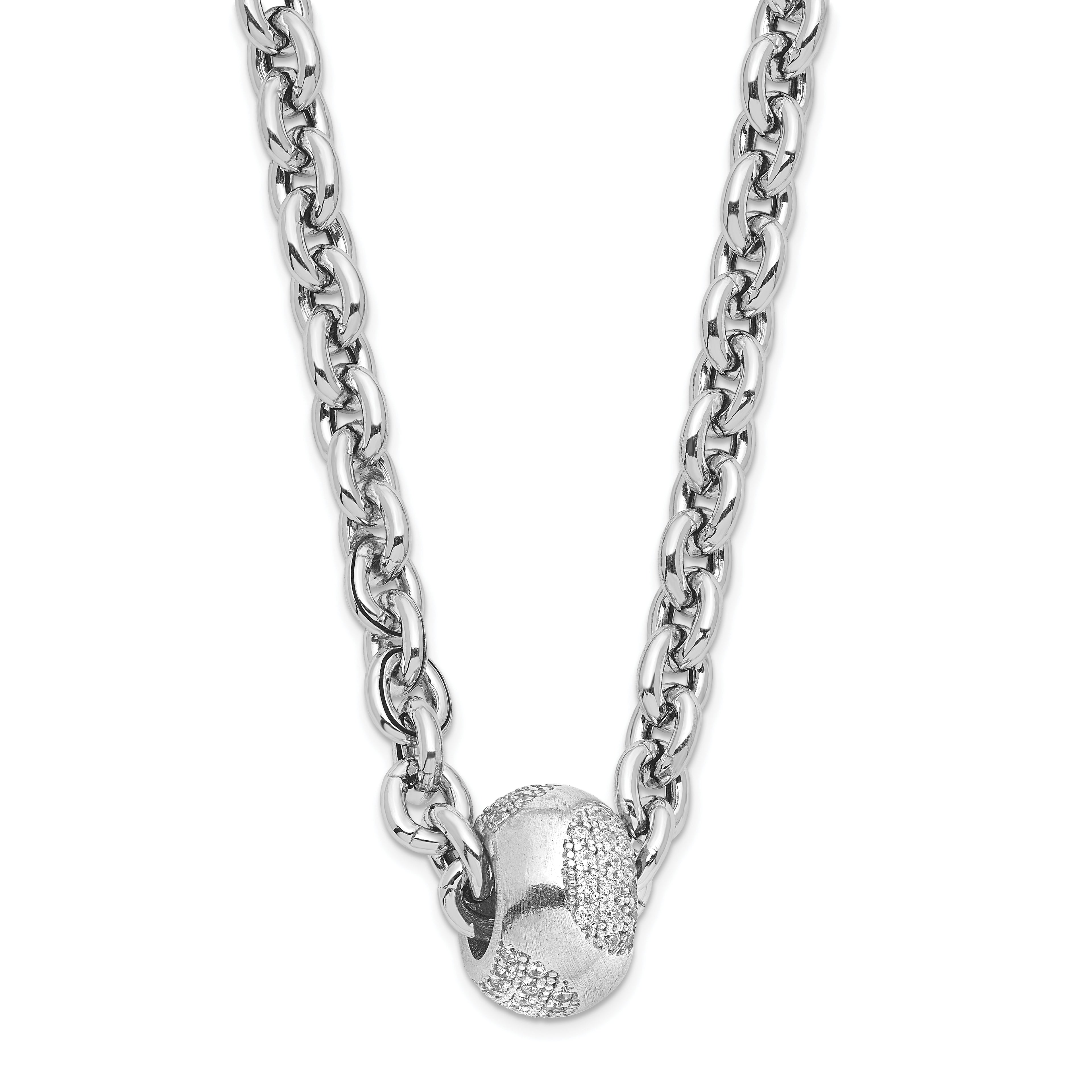 Sterling Silver Polished CZ Bead Necklace