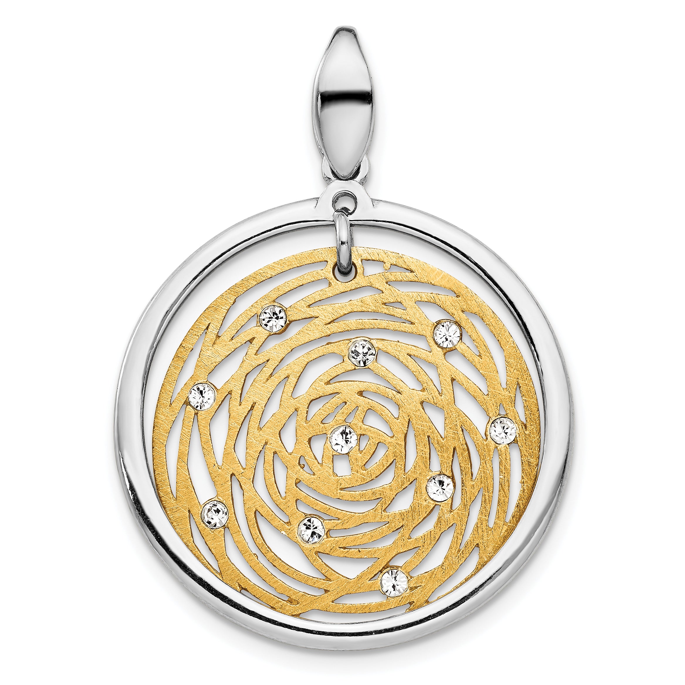 Sterling Silver Gold-tone Polished Scratch-finish CZ Pendant