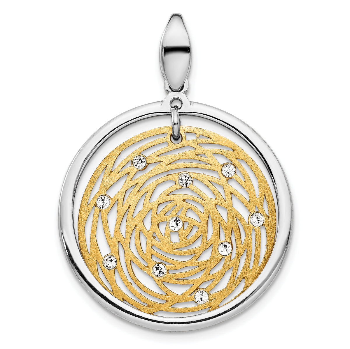 Sterling Silver Gold-tone Polished Scratch-finish CZ Pendant