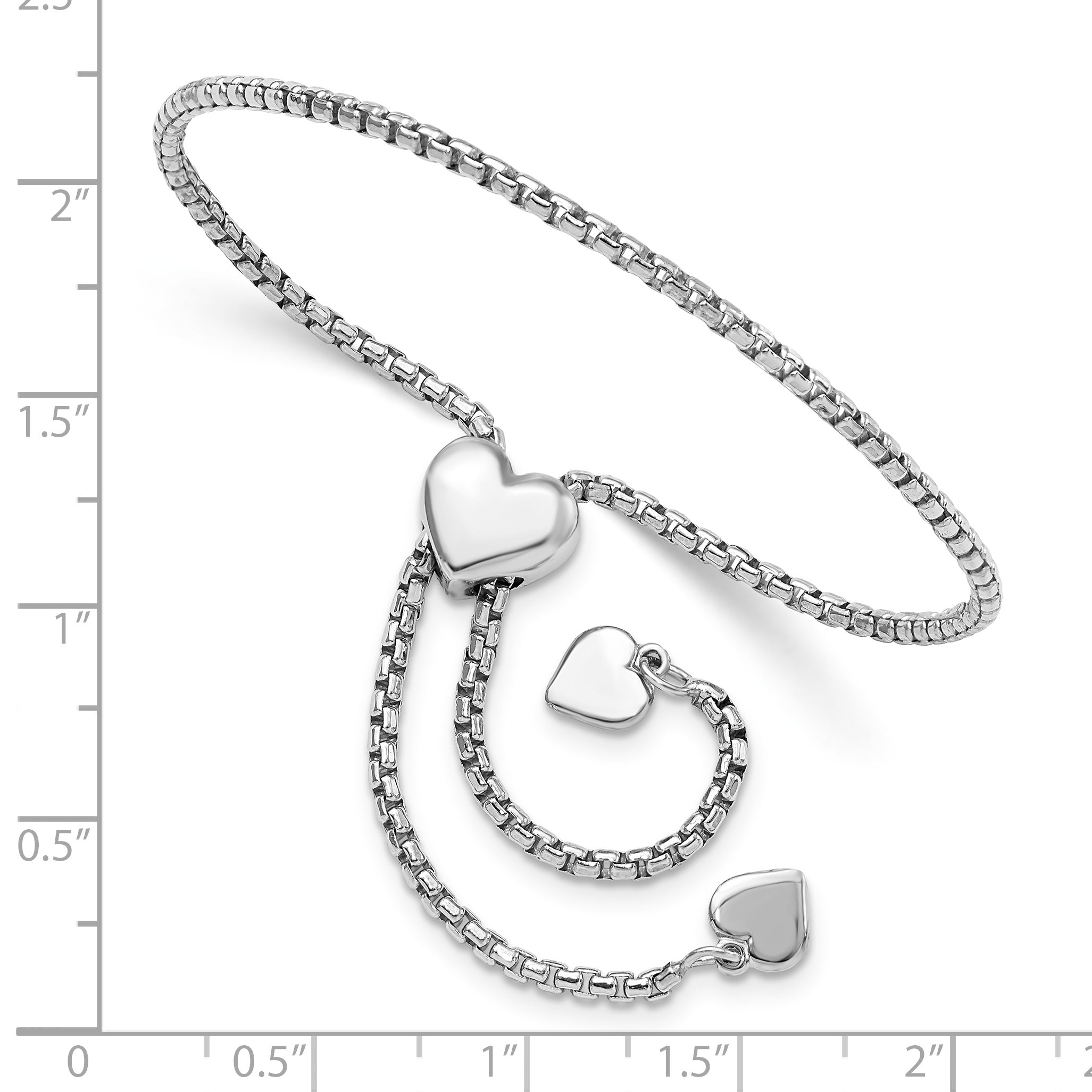 Sterling Silver Round Rectangle Box Heart Adjustable Bracelet Secondary image