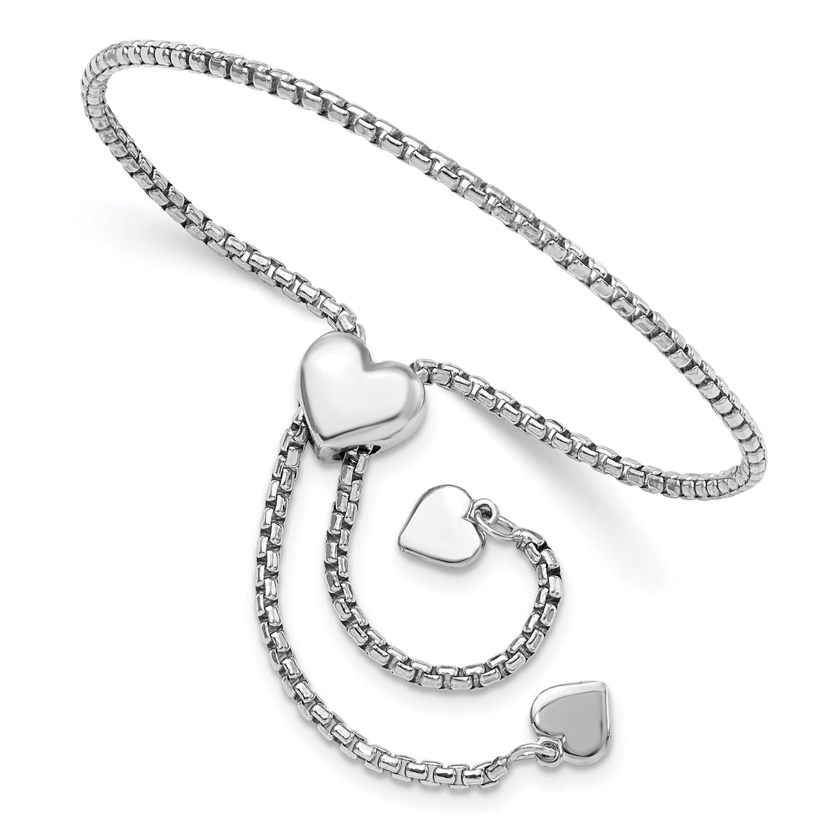 Heart Box Chain Bracelet in Sterling Silver, Adjustable - Sophia Jewelers Main image