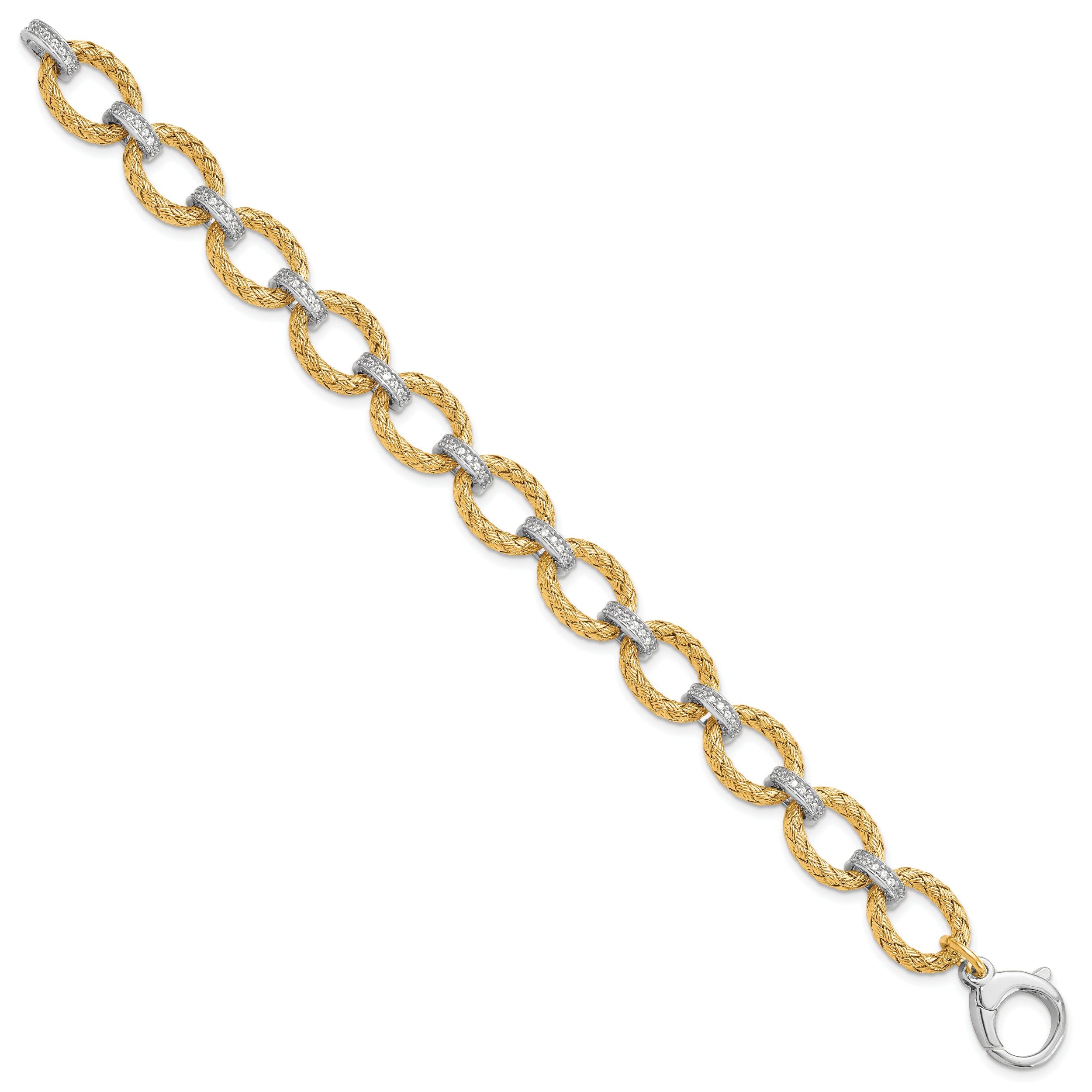 Sterling Silver Rhodium-plated Gold-plated CZ Woven Link Bracelet