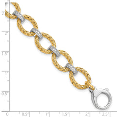 Sterling Silver Rhodium-plated Gold-plated CZ Woven Link Bracelet