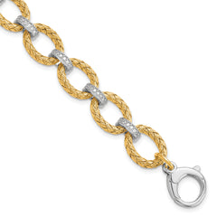 Sterling Silver Rhodium-plated Gold-plated CZ Woven Link Bracelet