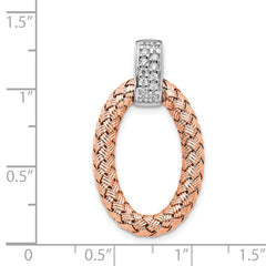 Sterling Silver RH-plate Rose Gold-plate CZ Braided Oval Pendant
