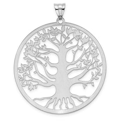Sterling Silver RH-plated Polish/Dia-cut Tree of Life Pendant