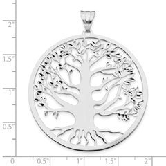 Sterling Silver RH-plated Polish/Dia-cut Tree of Life Pendant