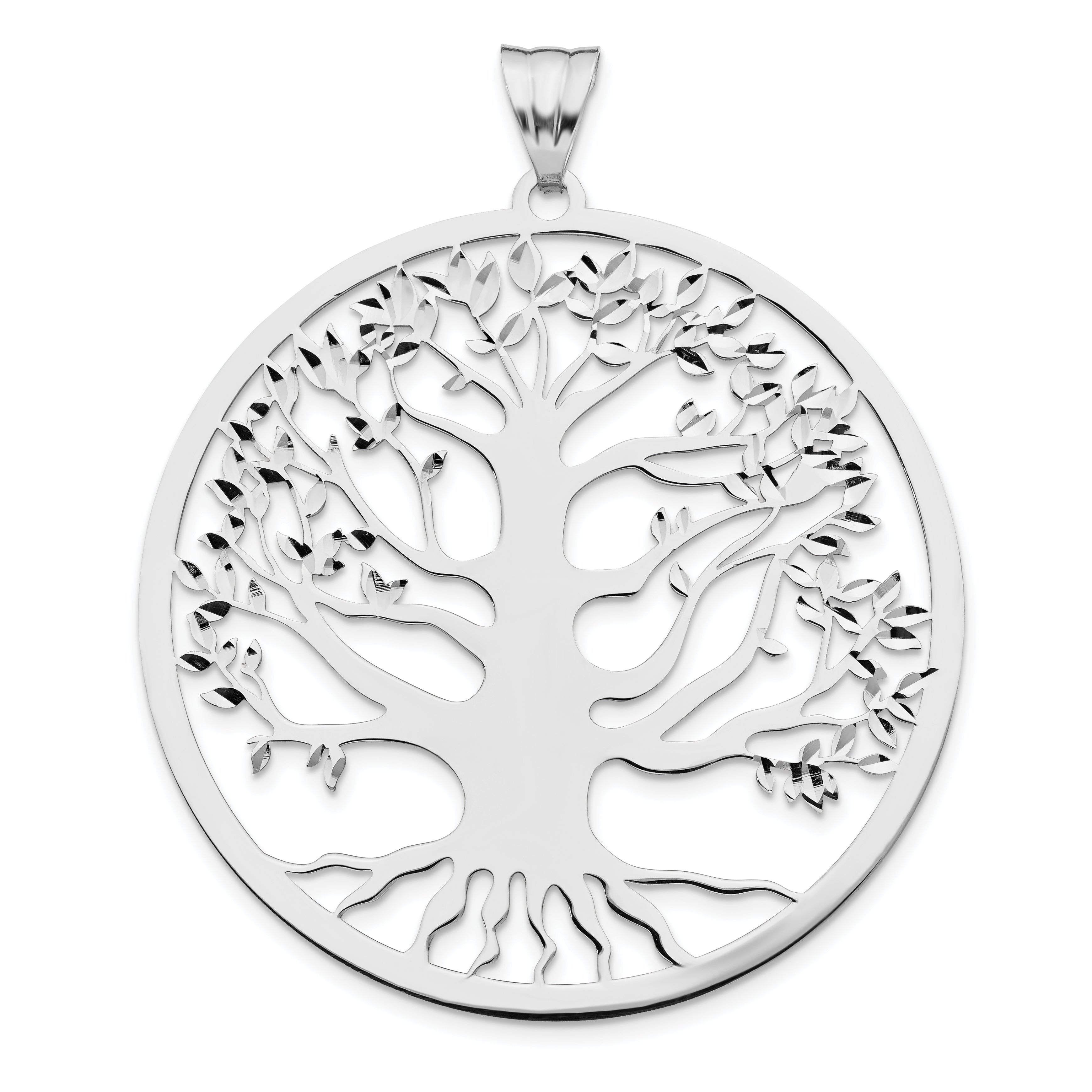 Sterling Silver RH-plated Polish/Dia-cut Tree of Life Pendant