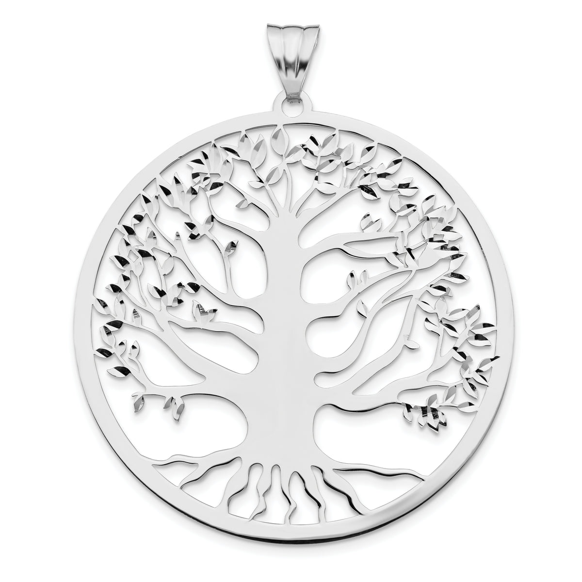 Sterling Silver RH-plated Polish/Dia-cut Tree of Life Pendant