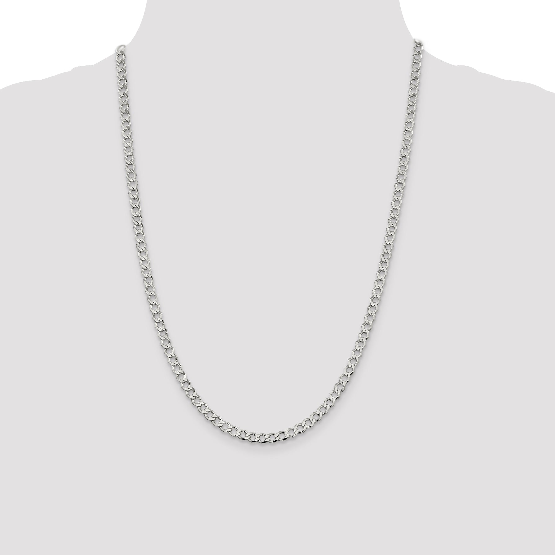 Sterling Silver 4.5mm Semi-solid Flat Curb Chain