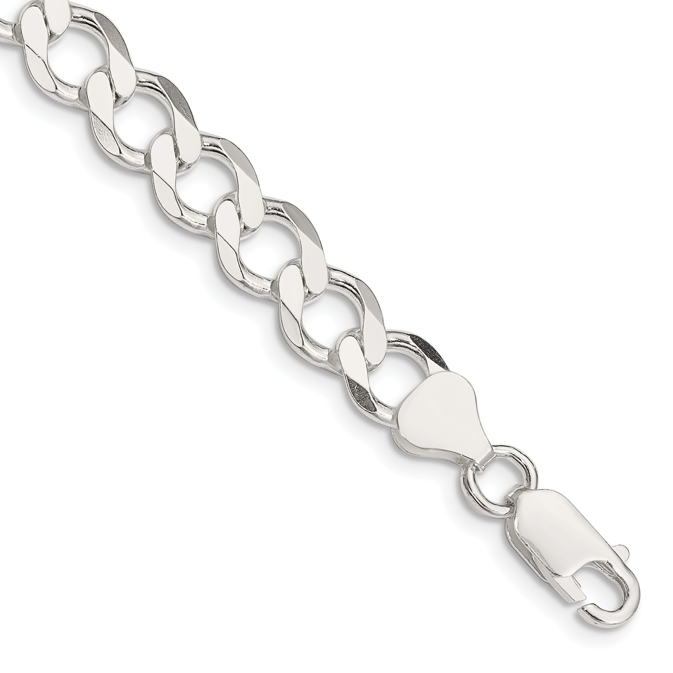 Sterling Silver 8.1mm Semi-solid Flat Curb Chain