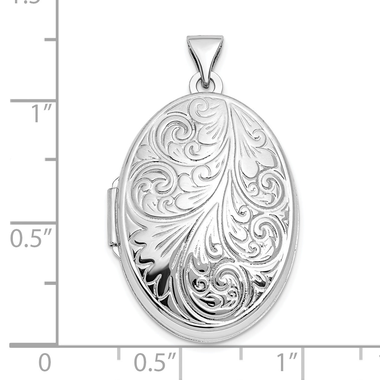 Sterling Silver Rhodium-plated Scroll Oval Locket