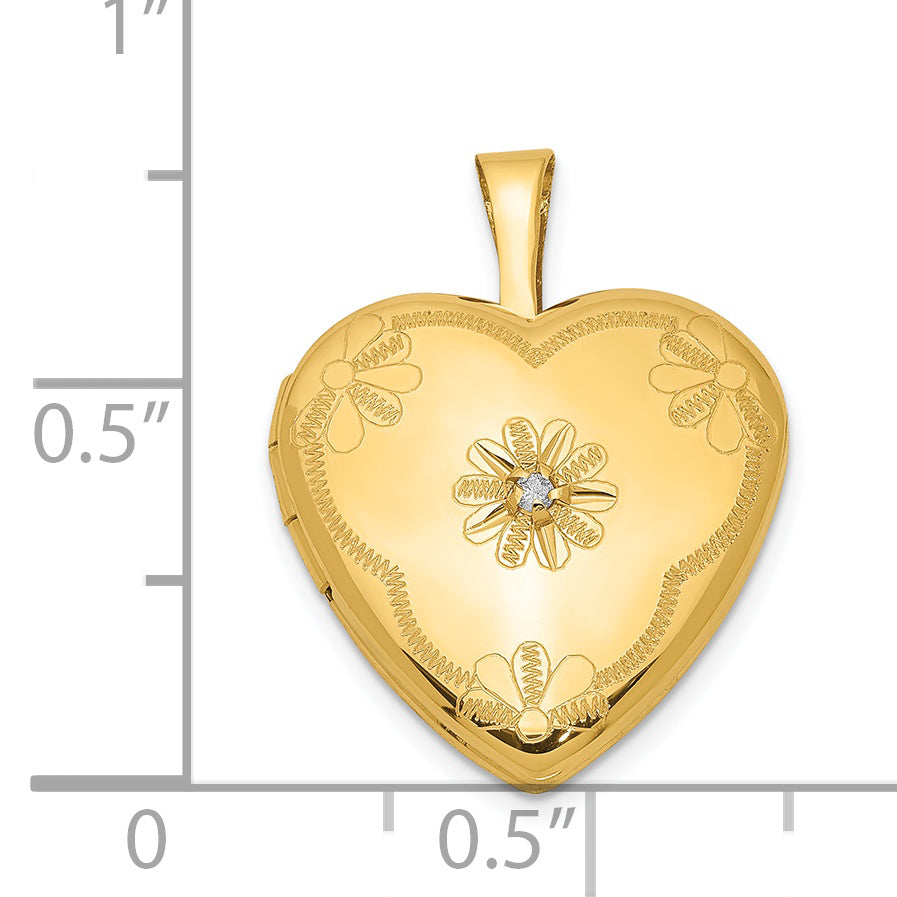 1/20 Gold Filled with Diamond Flower Design 15mm Heart Locket