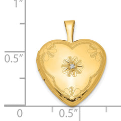 1/20 Gold Filled with Diamond Flower Design 15mm Heart Locket
