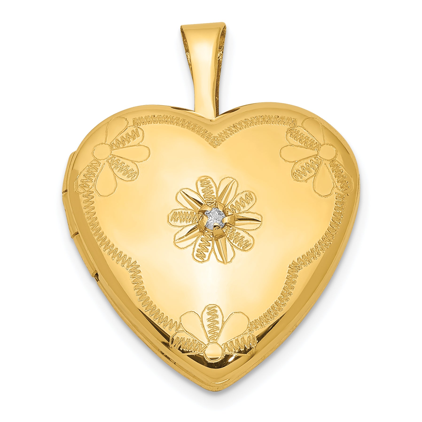 1/20 Gold Filled with Diamond Flower Design 15mm Heart Locket Main image