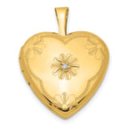 1/20 Gold Filled with Diamond Flower Design 15mm Heart Locket