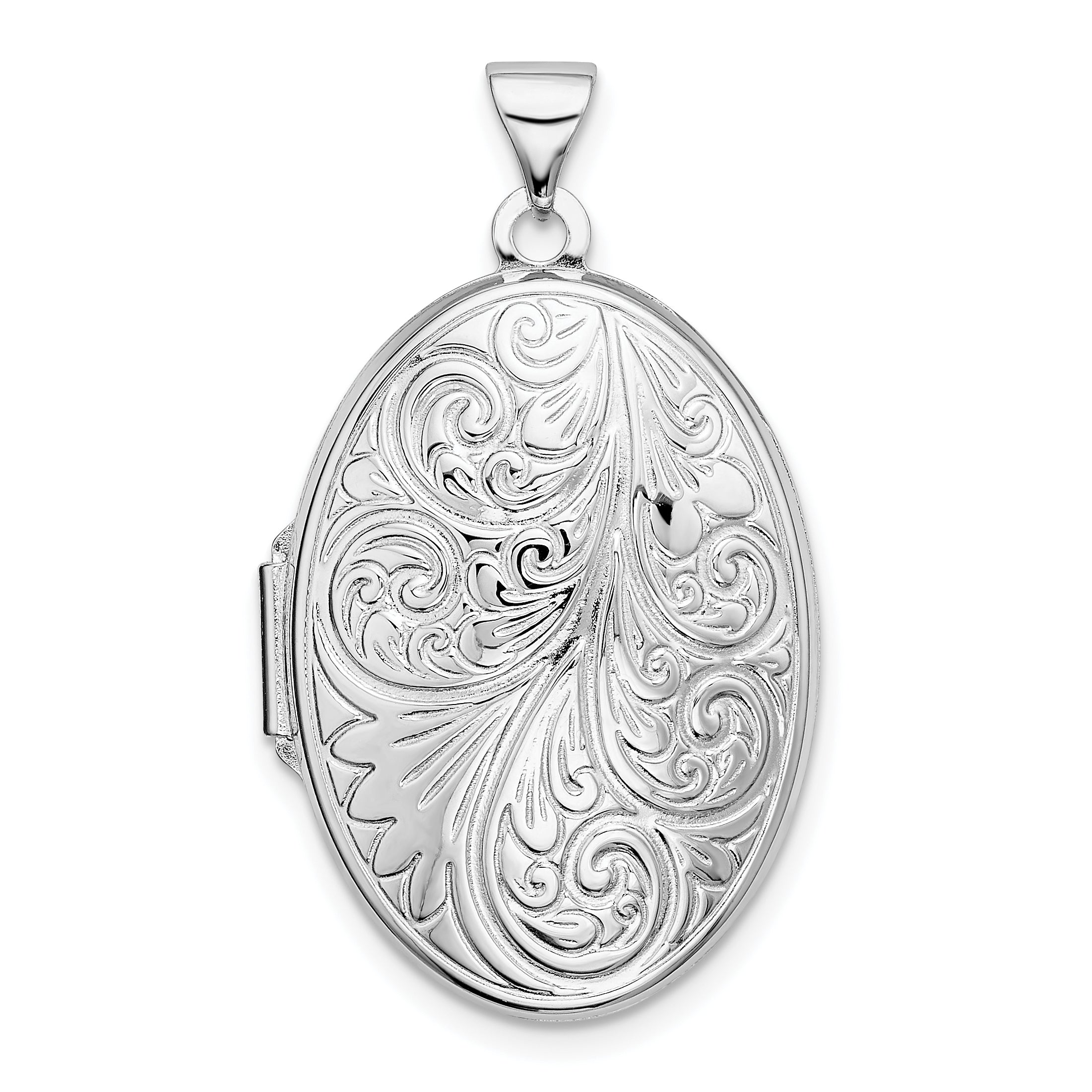 Sterling Silver Rhodium-plated Scroll Oval Locket