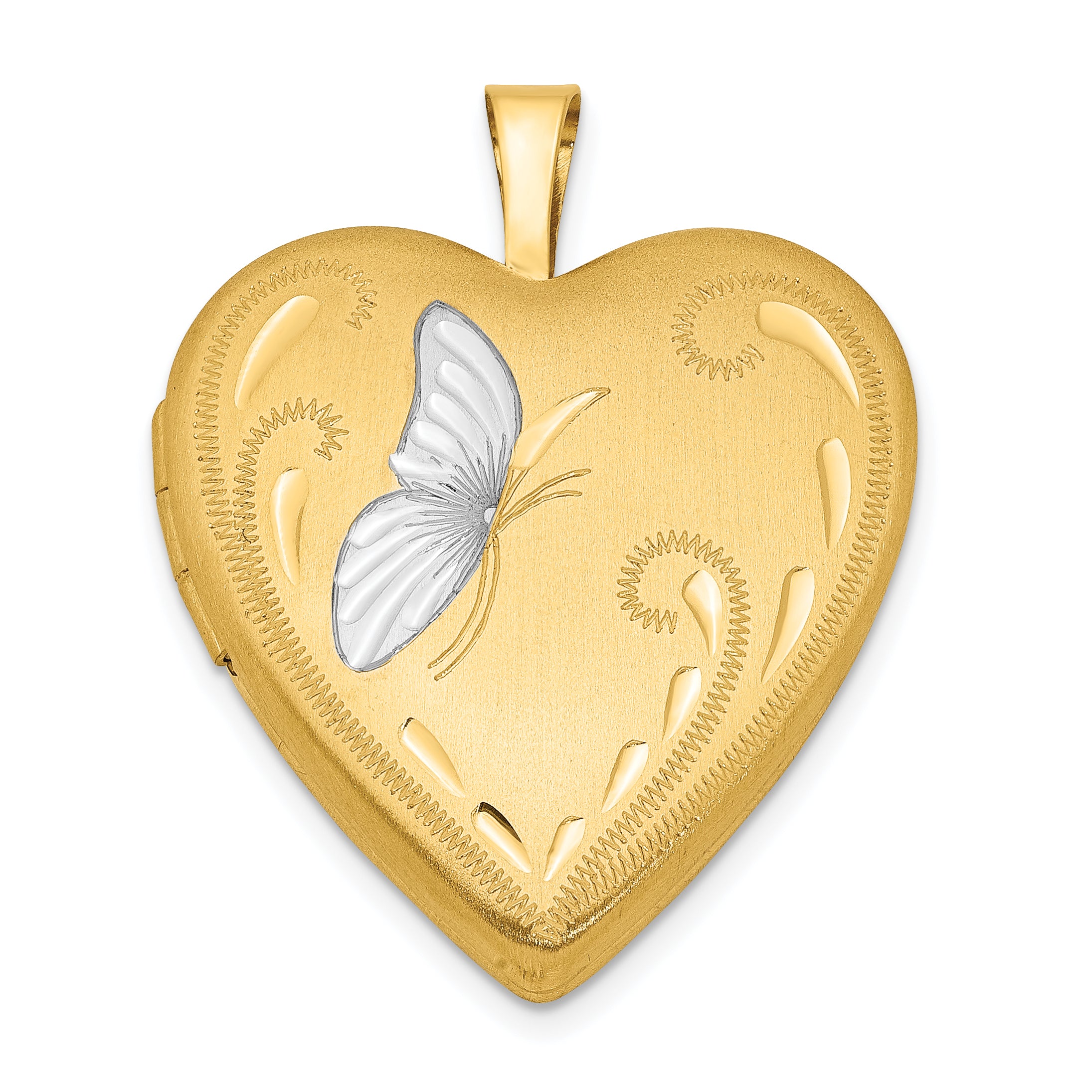 1/20 Gold Filled & White Rhodium Satin Butterfly 19mm Heart Locket Main image