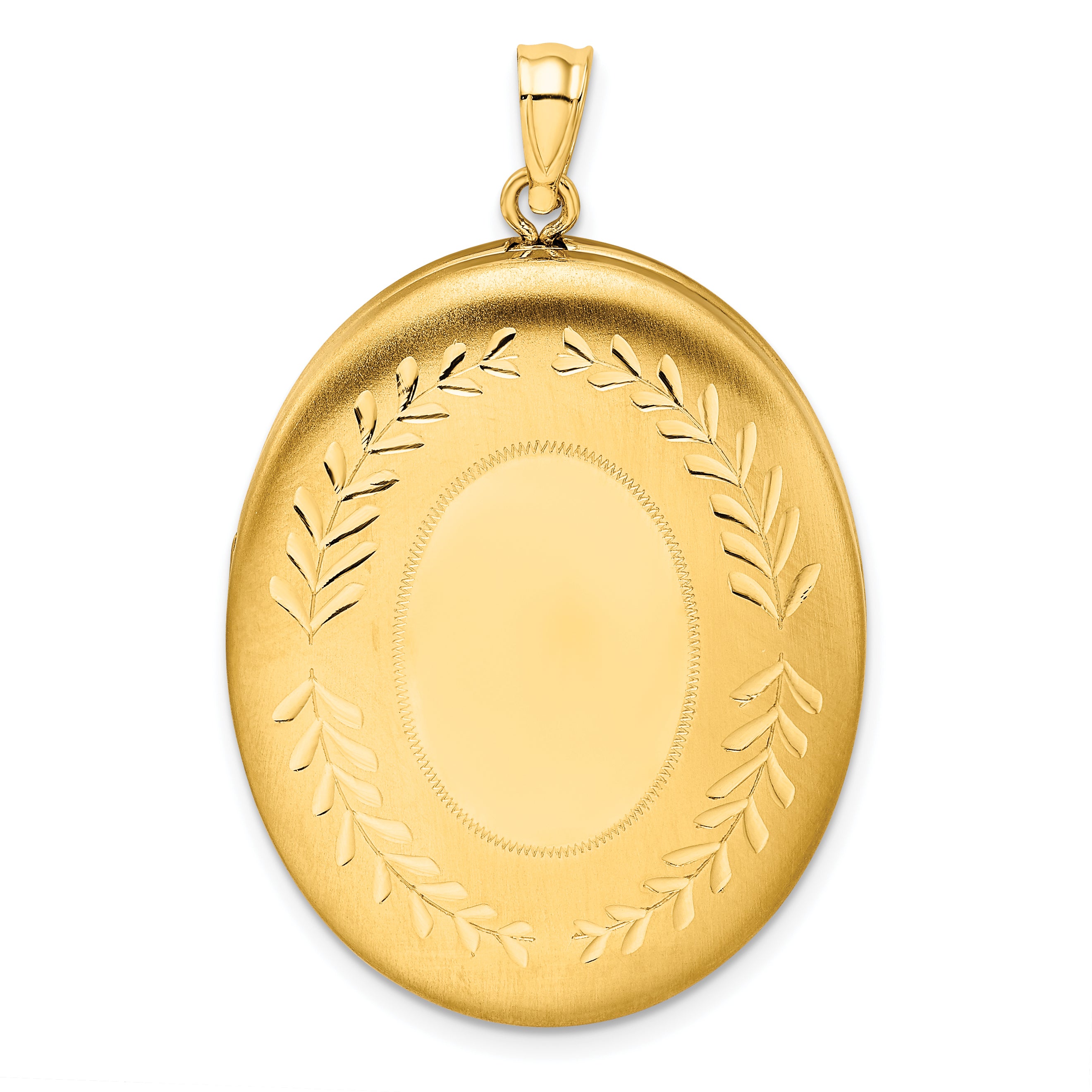 1/20 Gold Filled 34mm Polished/Satin Leaf Border 2-Frame Oval Locket Main image