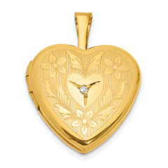 1/20 Gold Filled Polished & Textured Diamond 16mm Floral Heart Locket