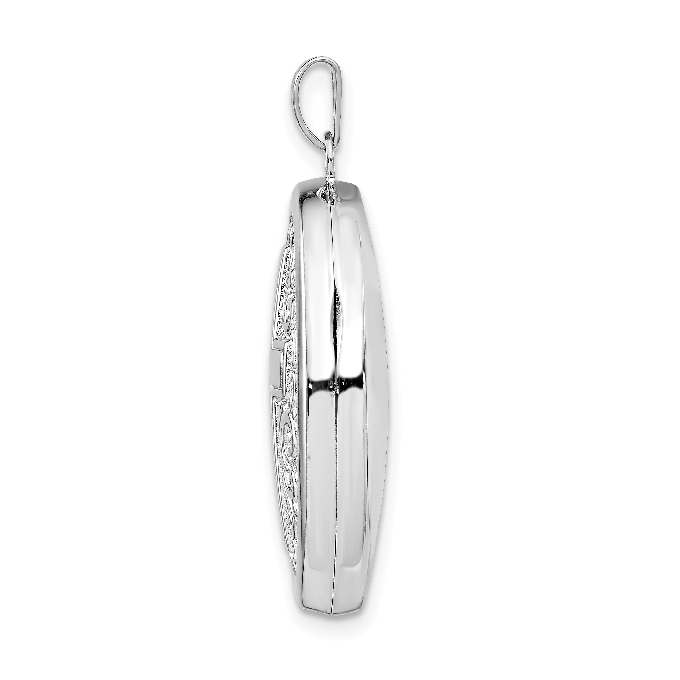 Sterling Silver Rhodium-plated Oval Cross Locket Secondary image
