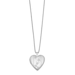 Sterling Silver Rhodium-plated 20mm Butterflies Heart Locket Necklace - 18