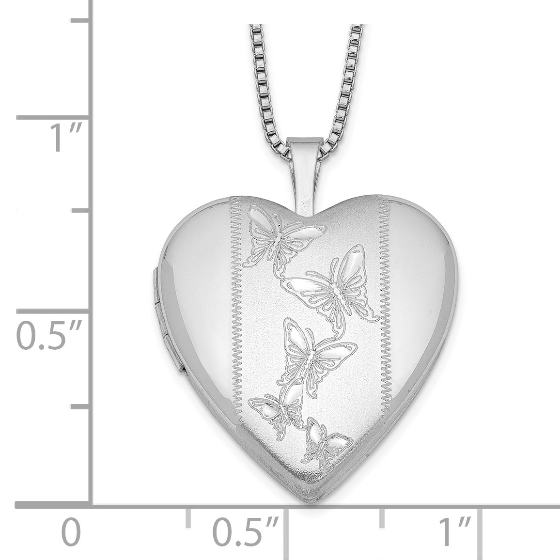 Sterling Silver Rhodium-plated 20mm Butterflies Heart Locket Necklace - 18
