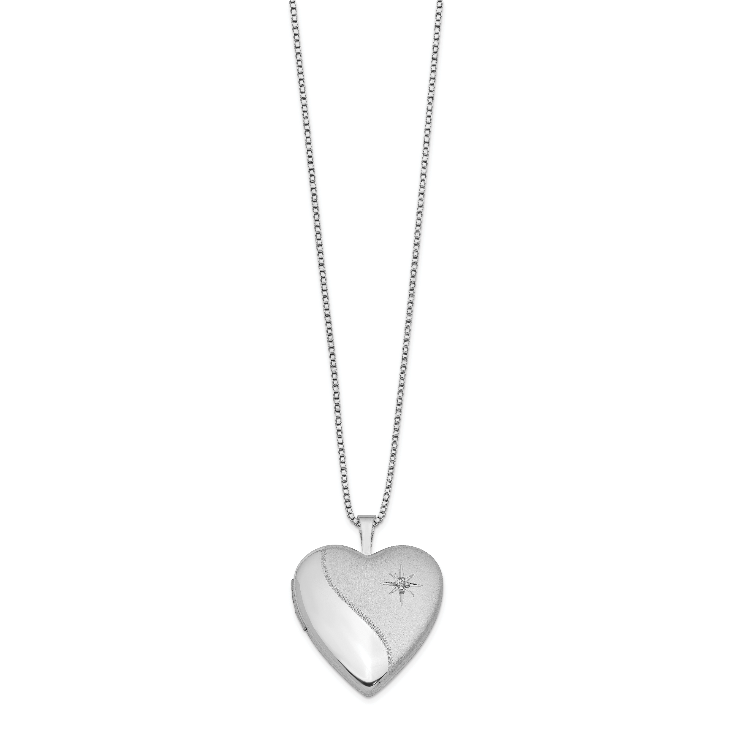 Sterling Silver Rhodium-plated 20mm Satin Diamond Heart Locket Necklace Secondary image