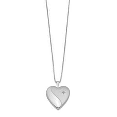 Sterling Silver Rhodium-plated 20mm Satin Diamond Heart Locket Necklace - 18