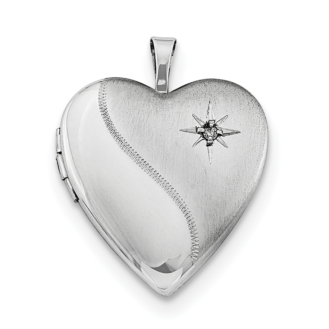 Sterling Silver Rhodium-plated 20mm Satin Diamond Heart Locket Necklace - 18