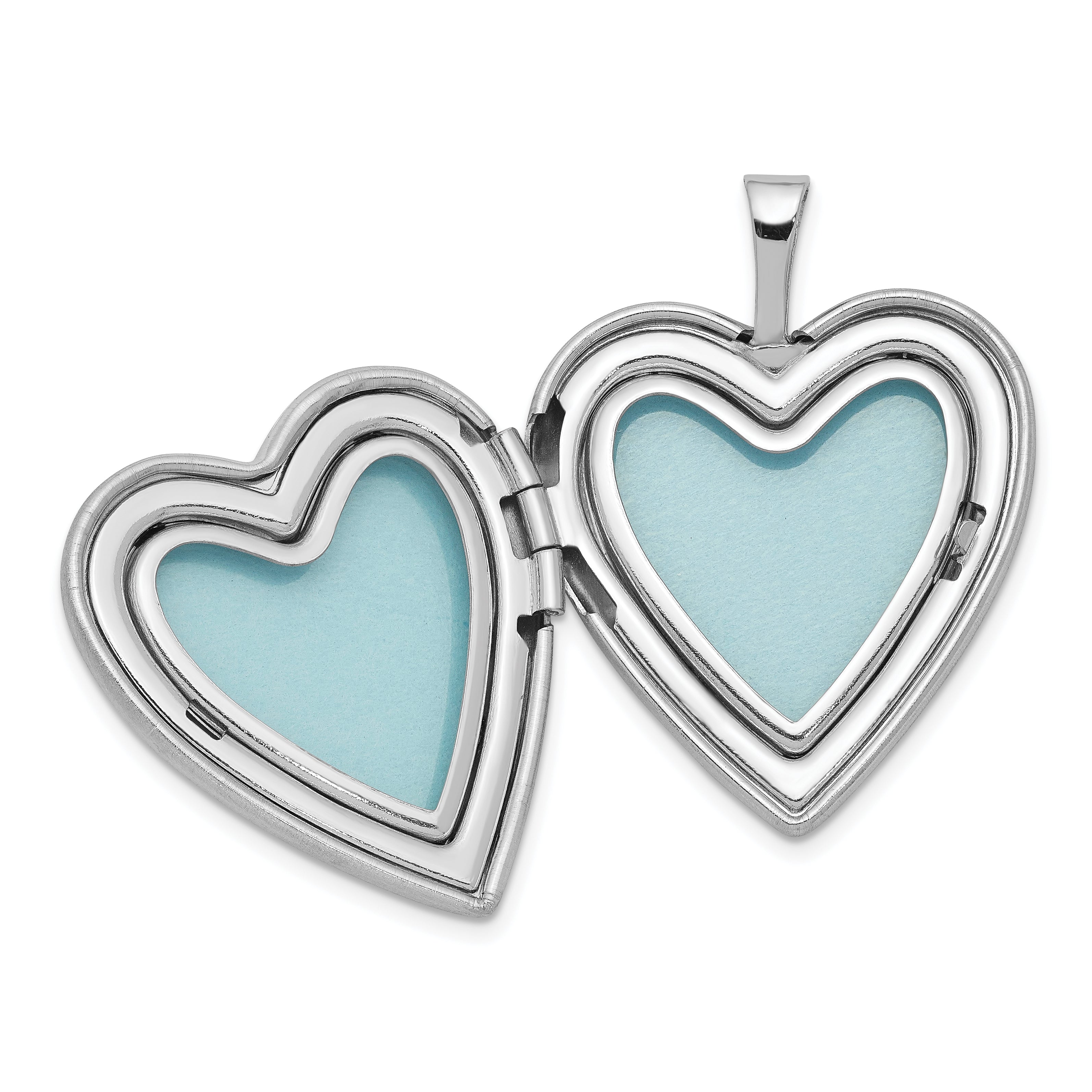 Sterling Silver Rhodium-plated 20mm Satin Diamond Heart Locket Necklace - 18
