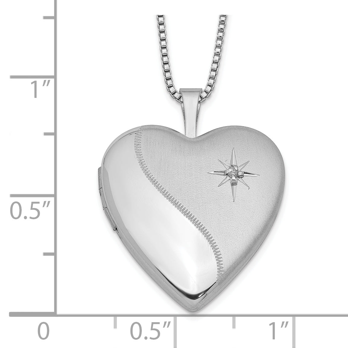Sterling Silver Rhodium-plated 20mm Satin Diamond Heart Locket Necklace - 18
