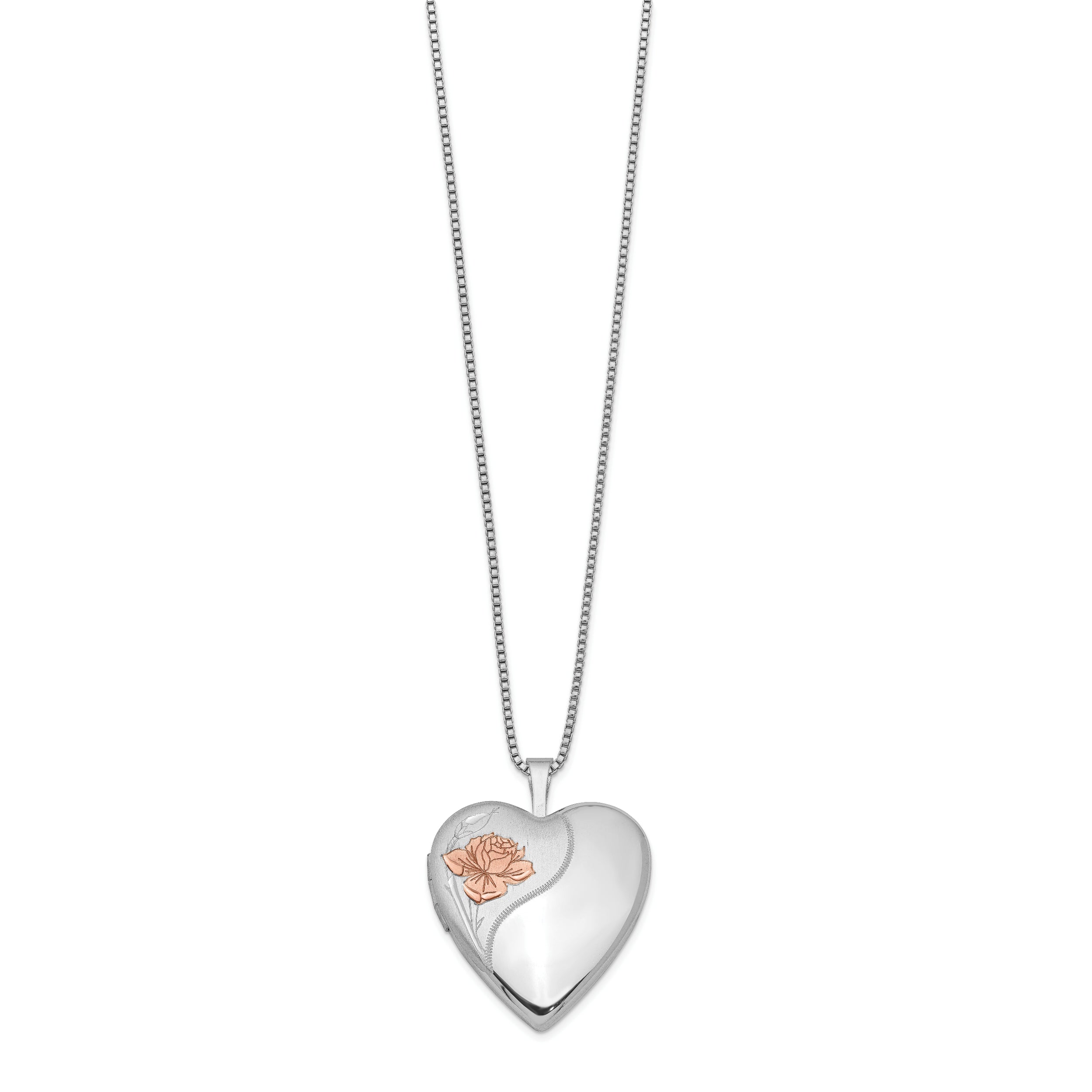 Sterling Silver Rhodium-plated 20mm Enamel Rose Heart Locket Necklace