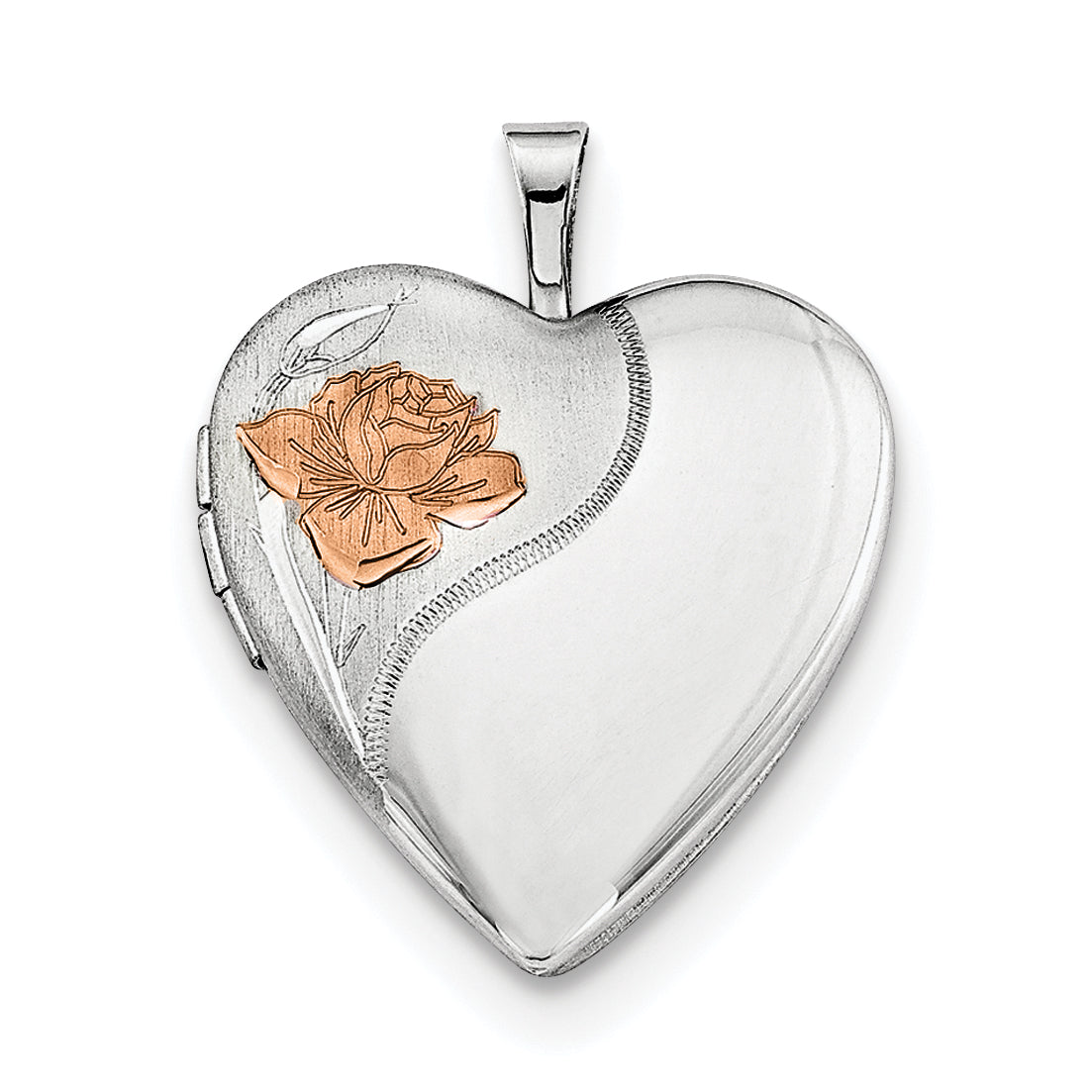 Sterling Silver Rhodium-plated 20mm Enamel Rose Heart Locket Necklace