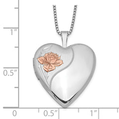 Sterling Silver Rhodium-plated 20mm Enamel Rose Heart Locket Necklace