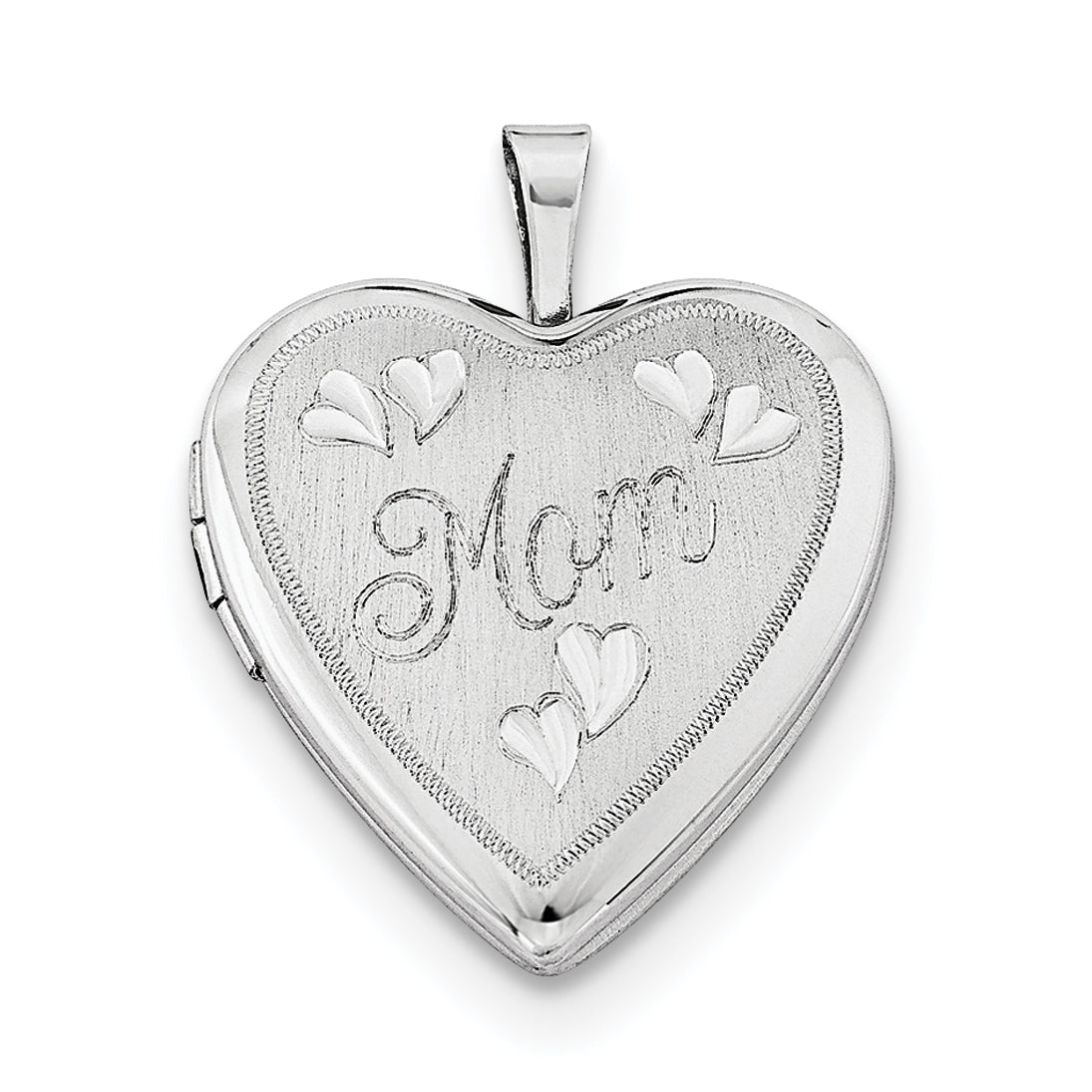 Sterling Silver Rhodium-plated 20mm Mom Heart Locket Necklace - 18