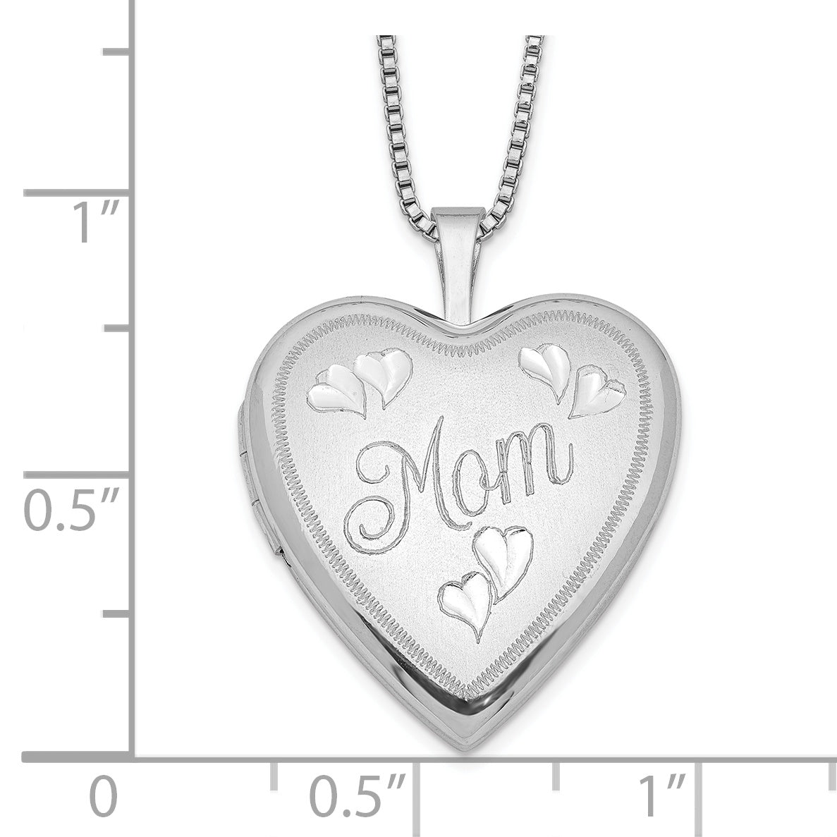 Sterling Silver Rhodium-plated 20mm Mom Heart Locket Necklace - 18