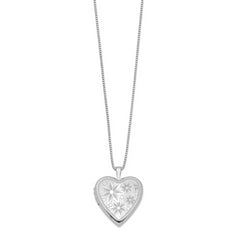 Sterling Silver Rhodium-plated 20mm with Daisies Heart Locket Necklace - 18