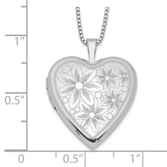 Sterling Silver Rhodium-plated 20mm with Daisies Heart Locket Necklace - 18