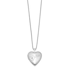 Sterling Silver Rhodium-plated 20mm Mom Diamond Heart Locket Necklace - 18