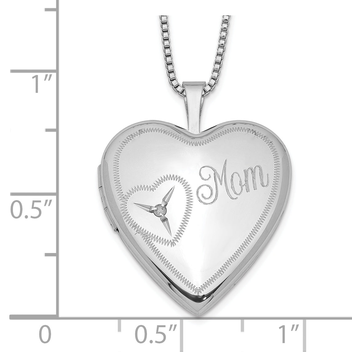 Sterling Silver Rhodium-plated 20mm Mom Diamond Heart Locket Necklace - 18